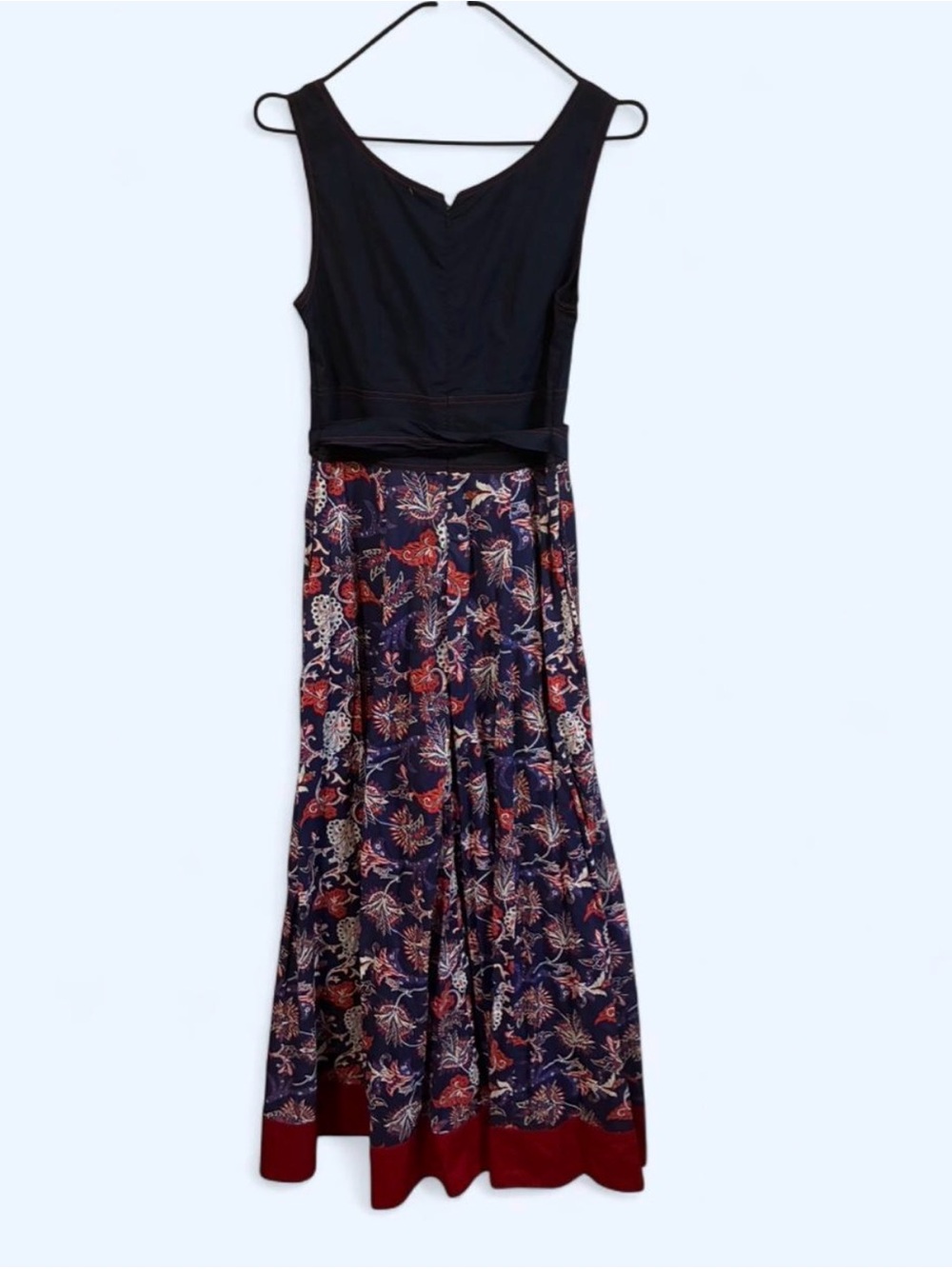 eshakti Navy Floral Tie-Waist Maxi Dress with Red Hem - Picture 4 of 7